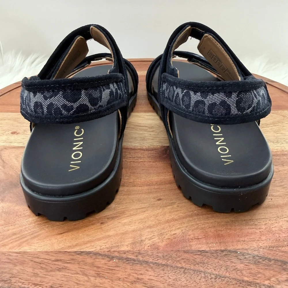 Vionic Cassidy Denim Multi Leopard Print Sandals Womens 8 Orthotic Comfort Blue - Picture 5 of 10